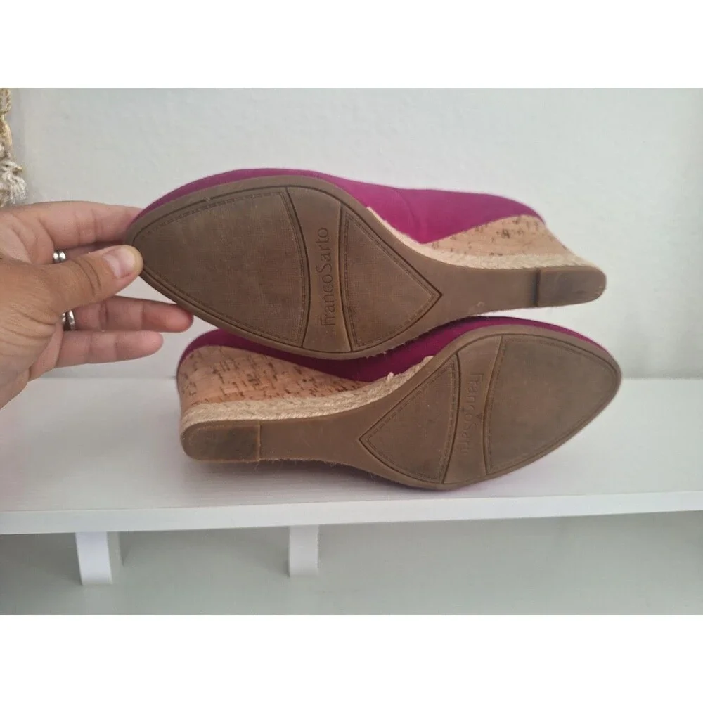 Franco Sarto Womens Oalix Pump Size 9 Magenta Pink Suede Wedge Heel Dress Shoe - Picture 8 of 8